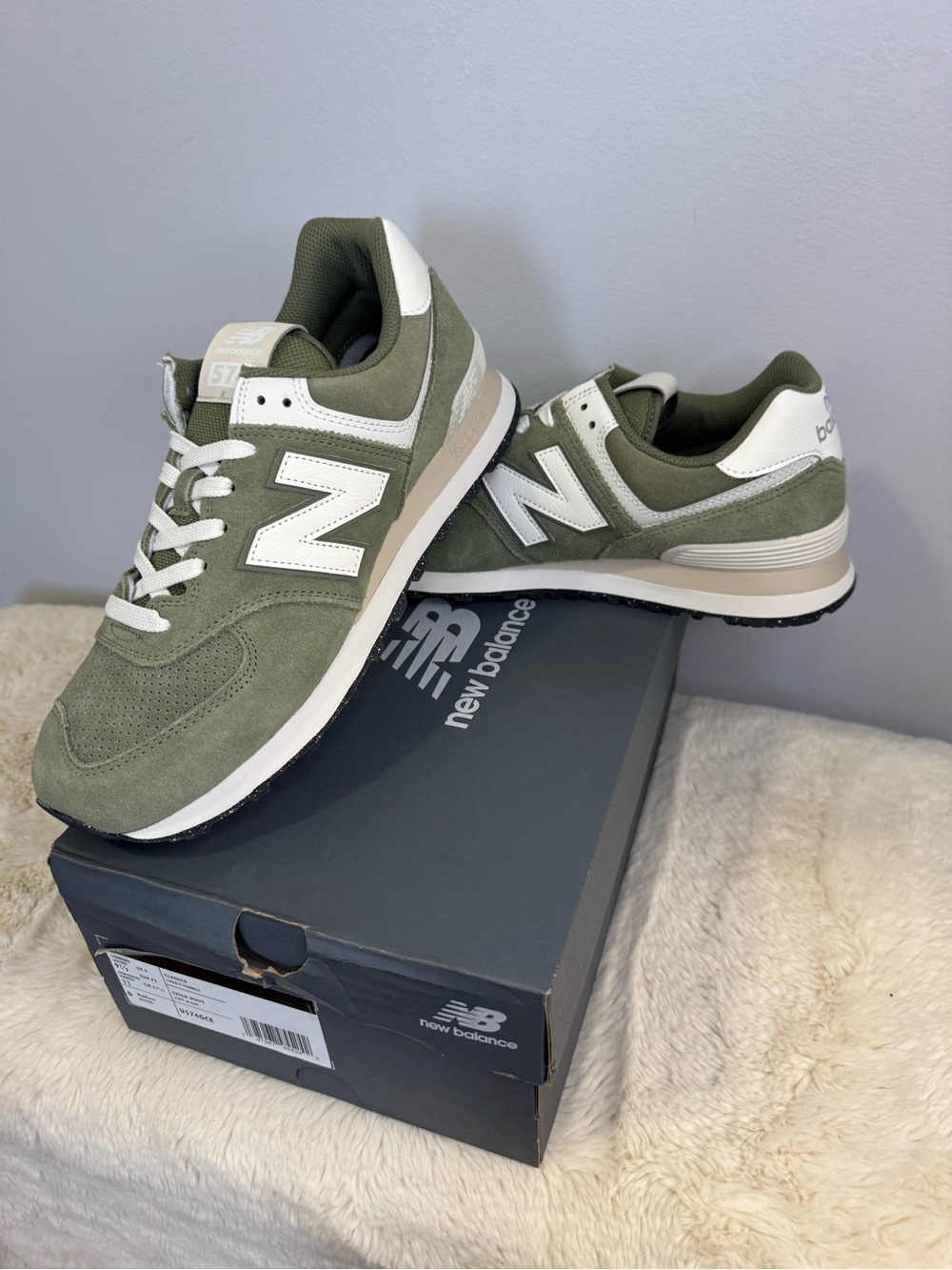 New Balance 574 Olive Green & White Men's Sneaker